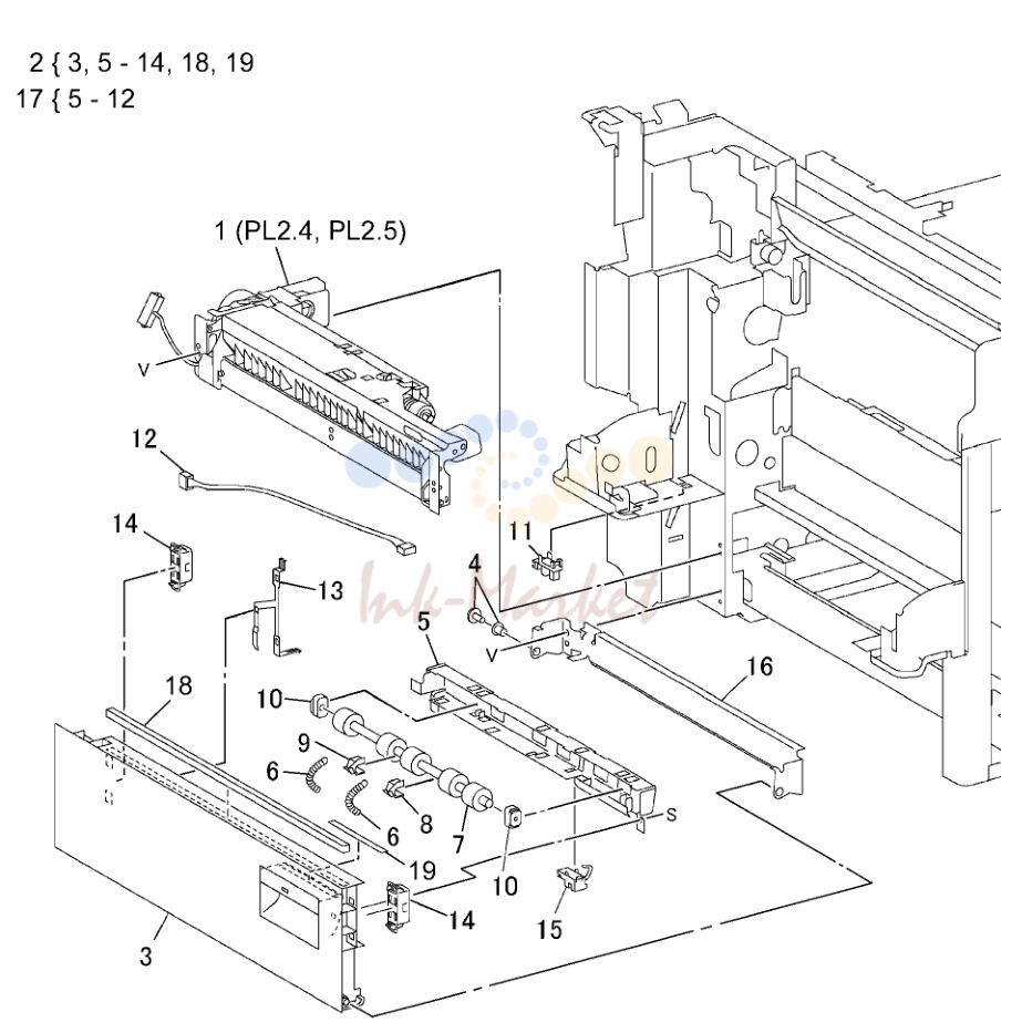 Tray 1 Feeder and левый нижний крышка в сборе