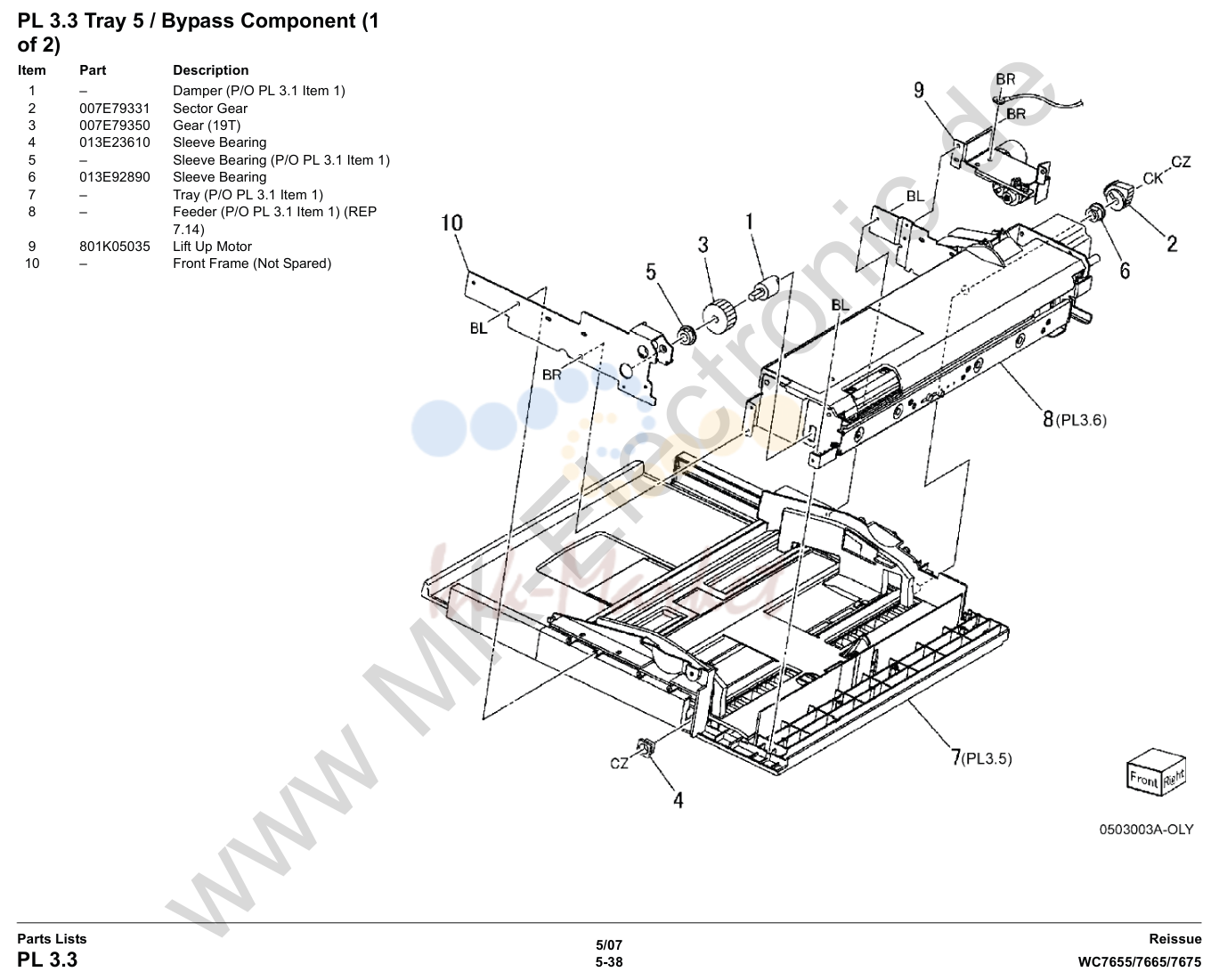 Tray 5 / Bypass Component (1 of 2)