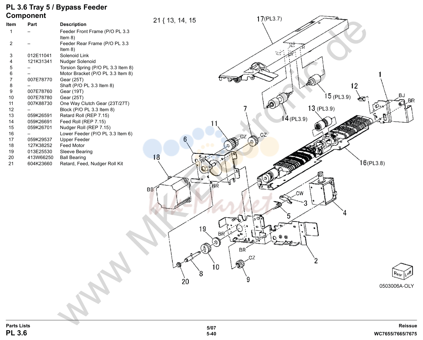 Tray 5 / Bypass Feeder Component