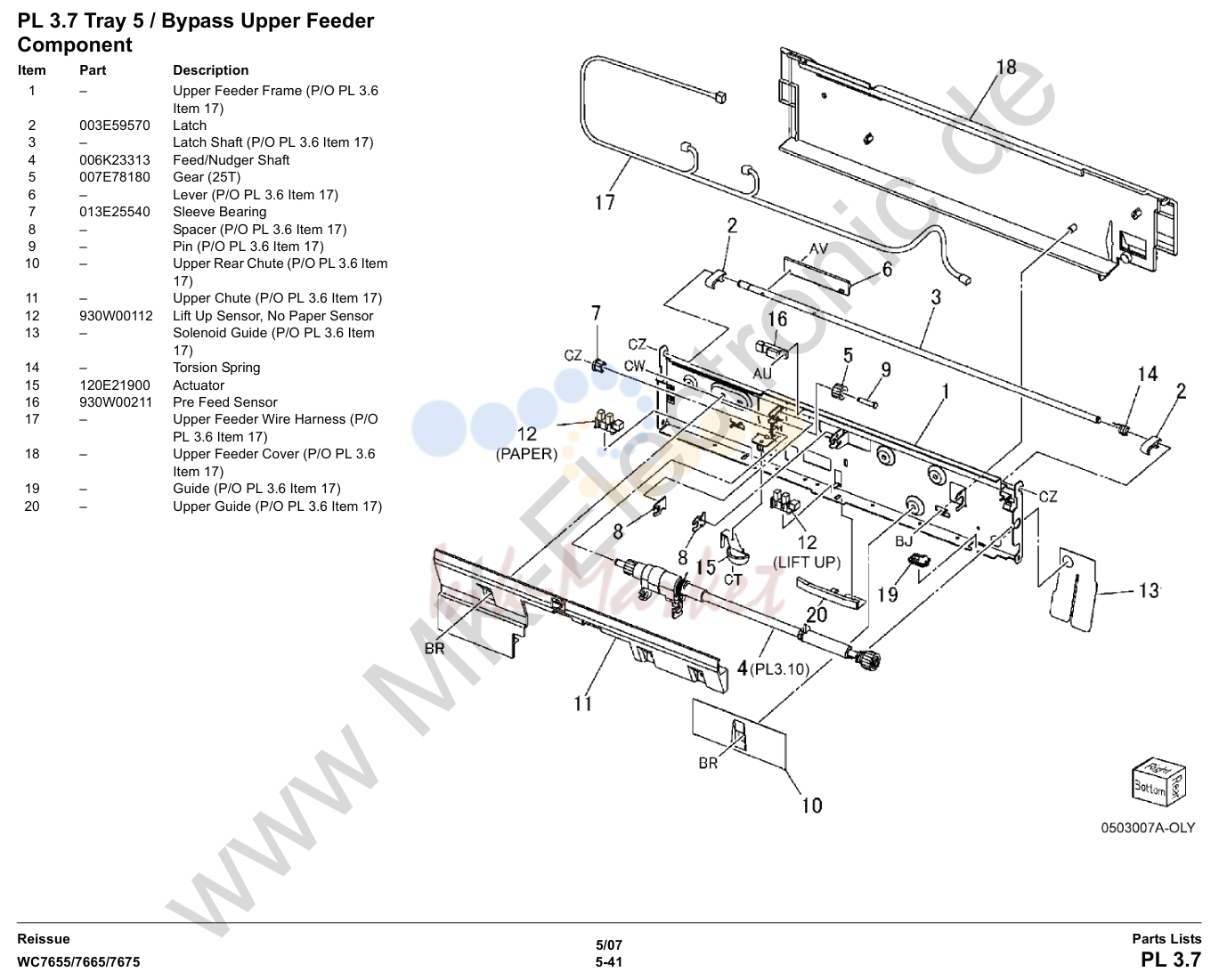 Tray 5 / Bypass верхний Feeder Component